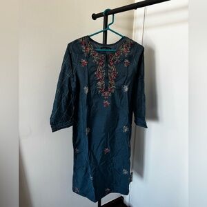 Womens, Embroidered Blue Shalwar Kameez with Dupatta